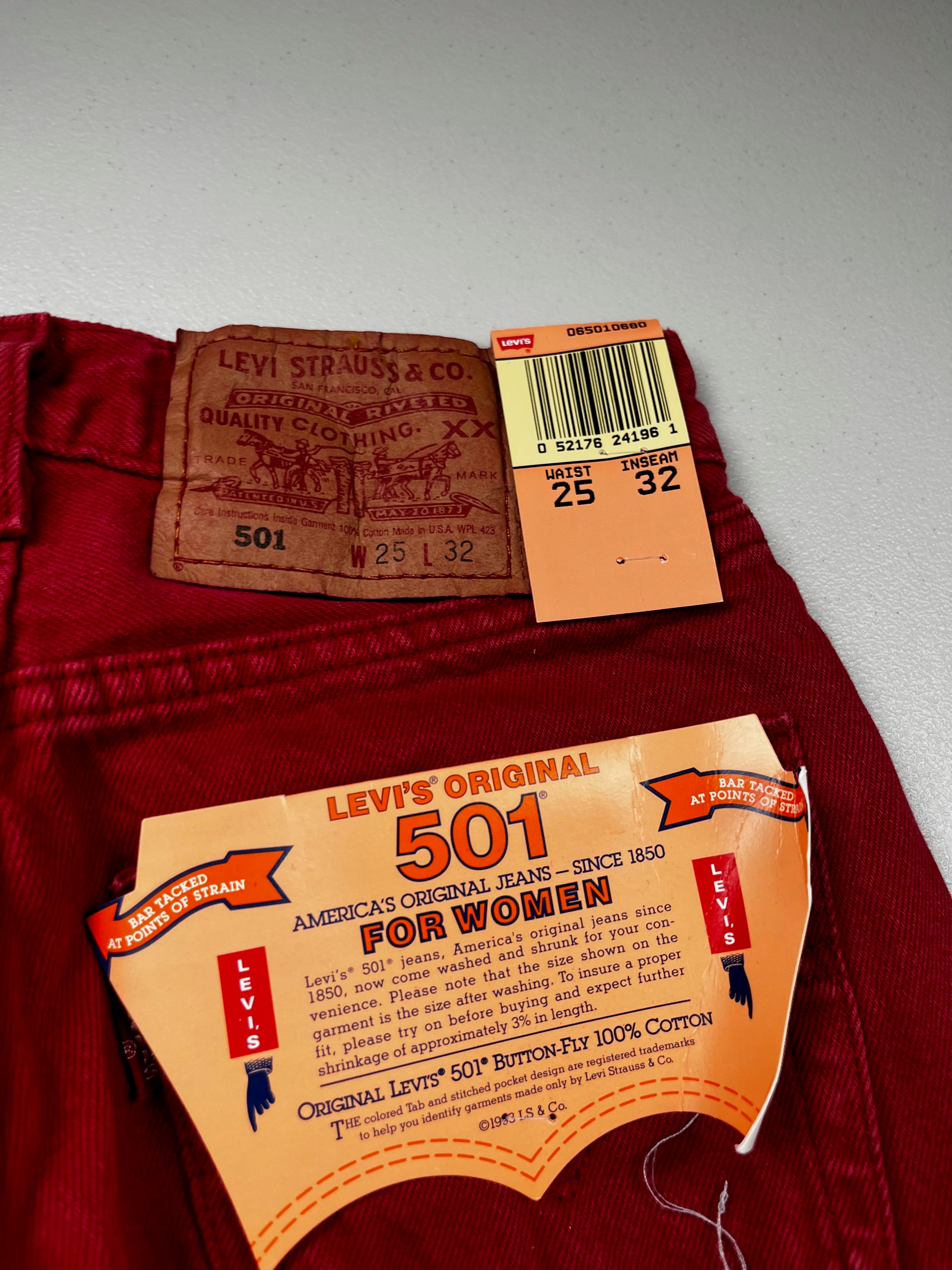 Deadstock Vintage Red Levi's 501 Jeans