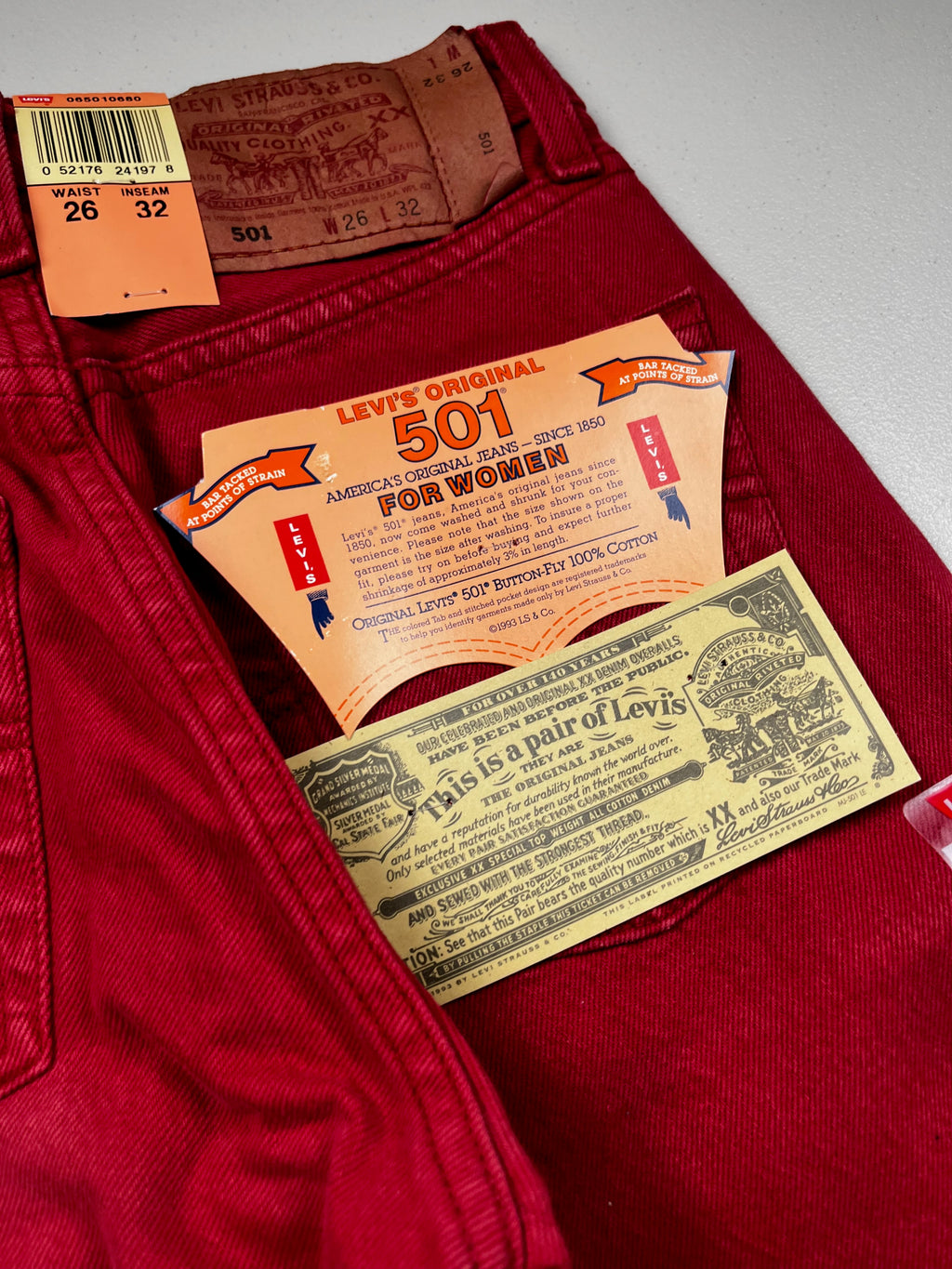 Deadstock Vintage Red Levi's 501 Jeans