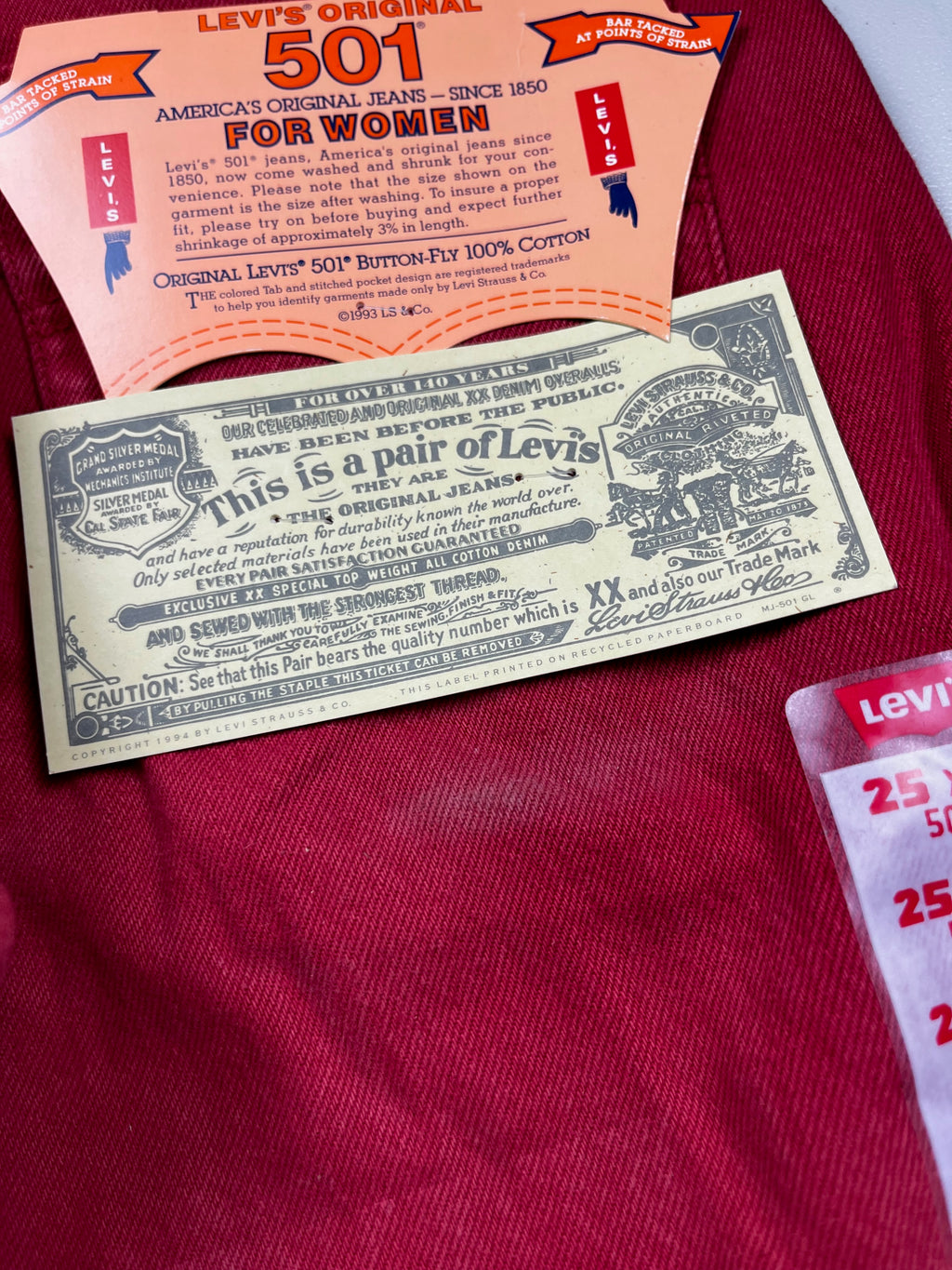 Deadstock Vintage Red Levi's 501 Jeans