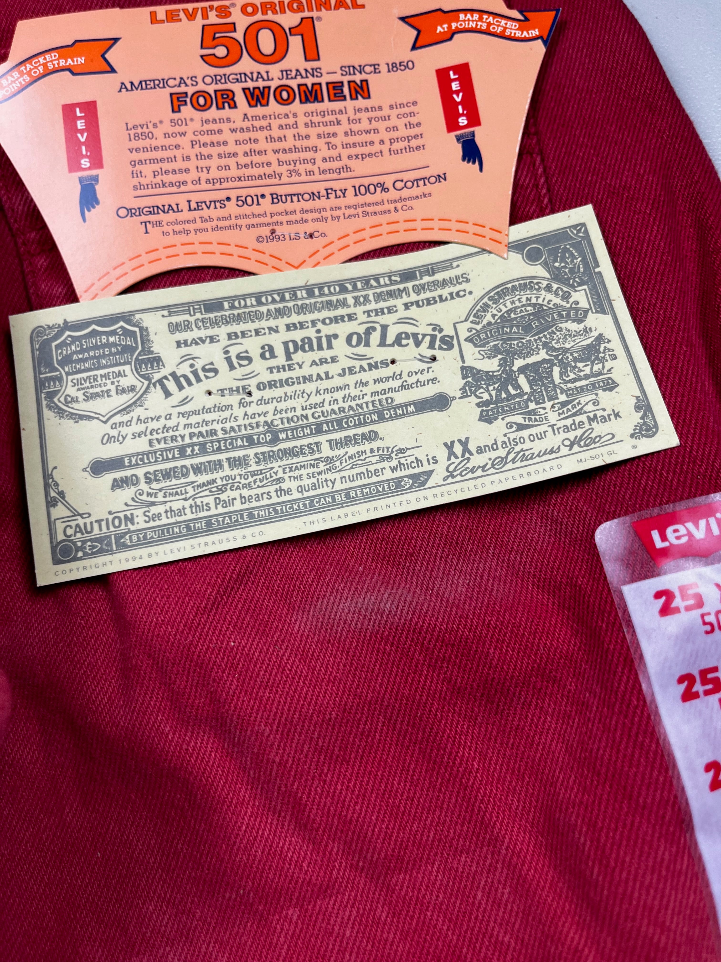 Deadstock Vintage Red Levi's 501 Jeans