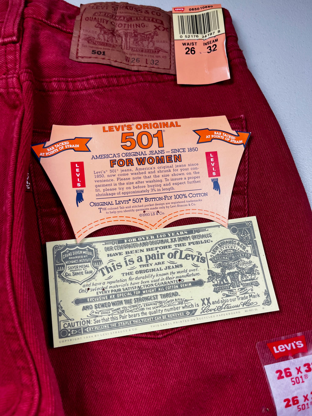Deadstock Vintage Red Levi's 501 Jeans