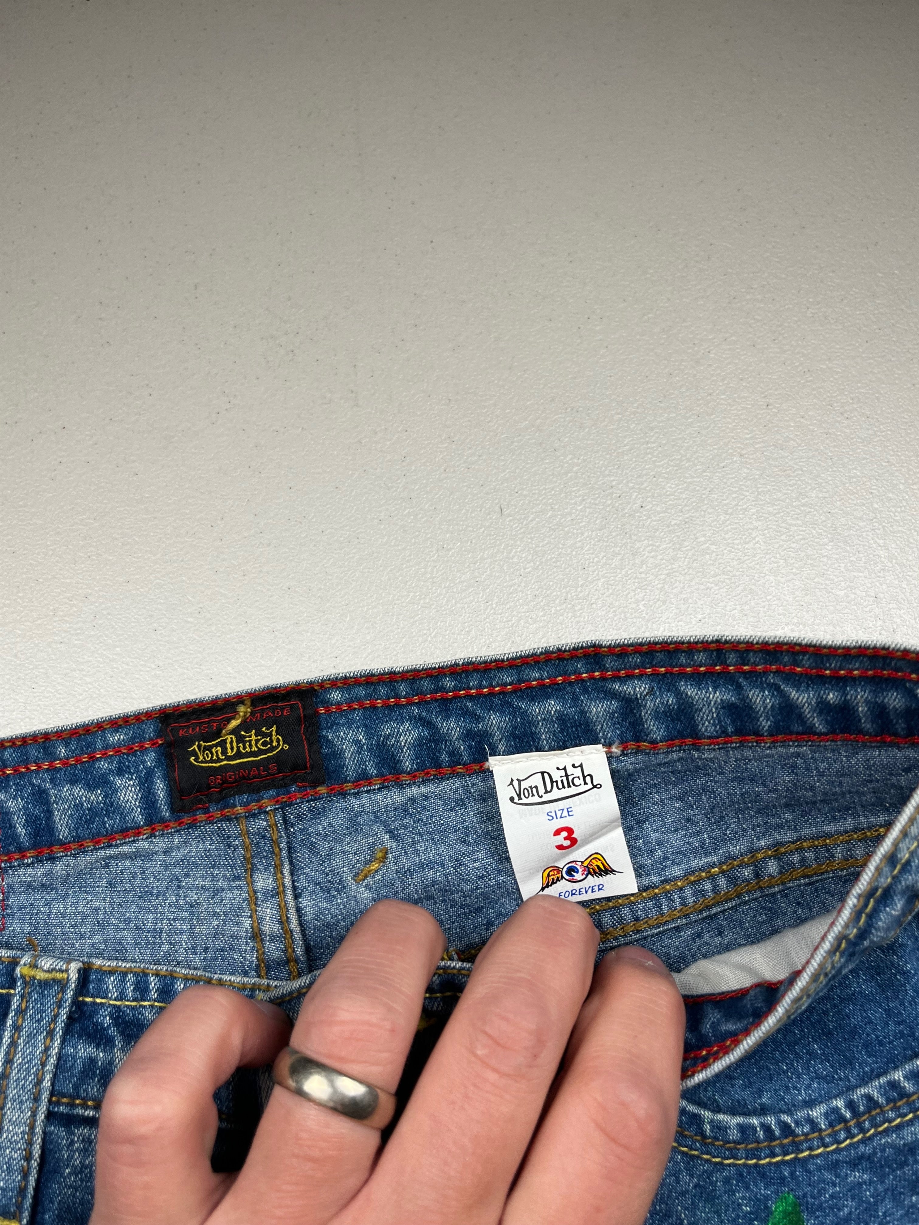 Vintage Y2K Von Dutch All-Over Multi-Color Graphic Flare Jeans