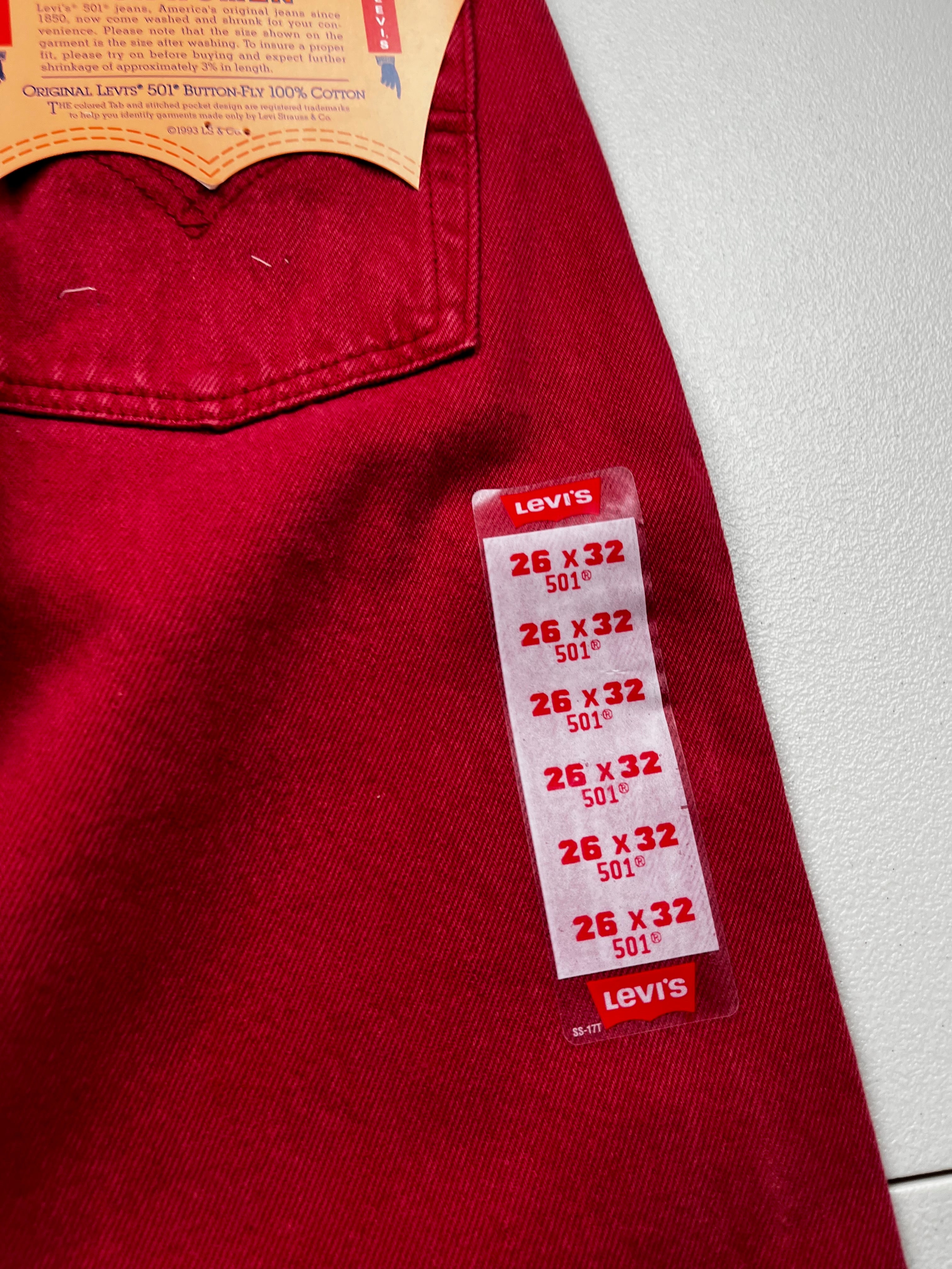 Deadstock Vintage Red Levi's 501 Jeans
