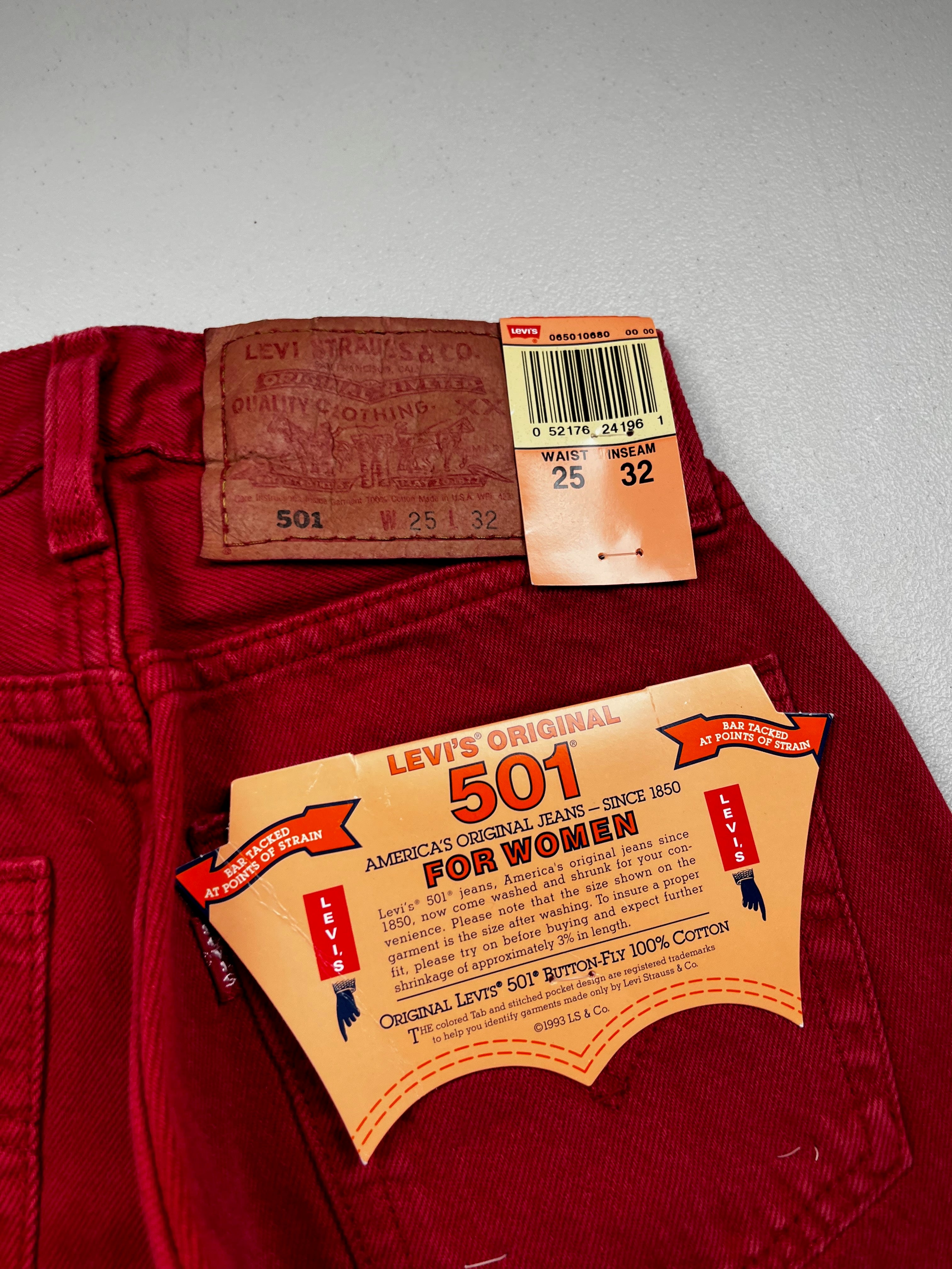 Deadstock Vintage Red Levi's 501 Jeans