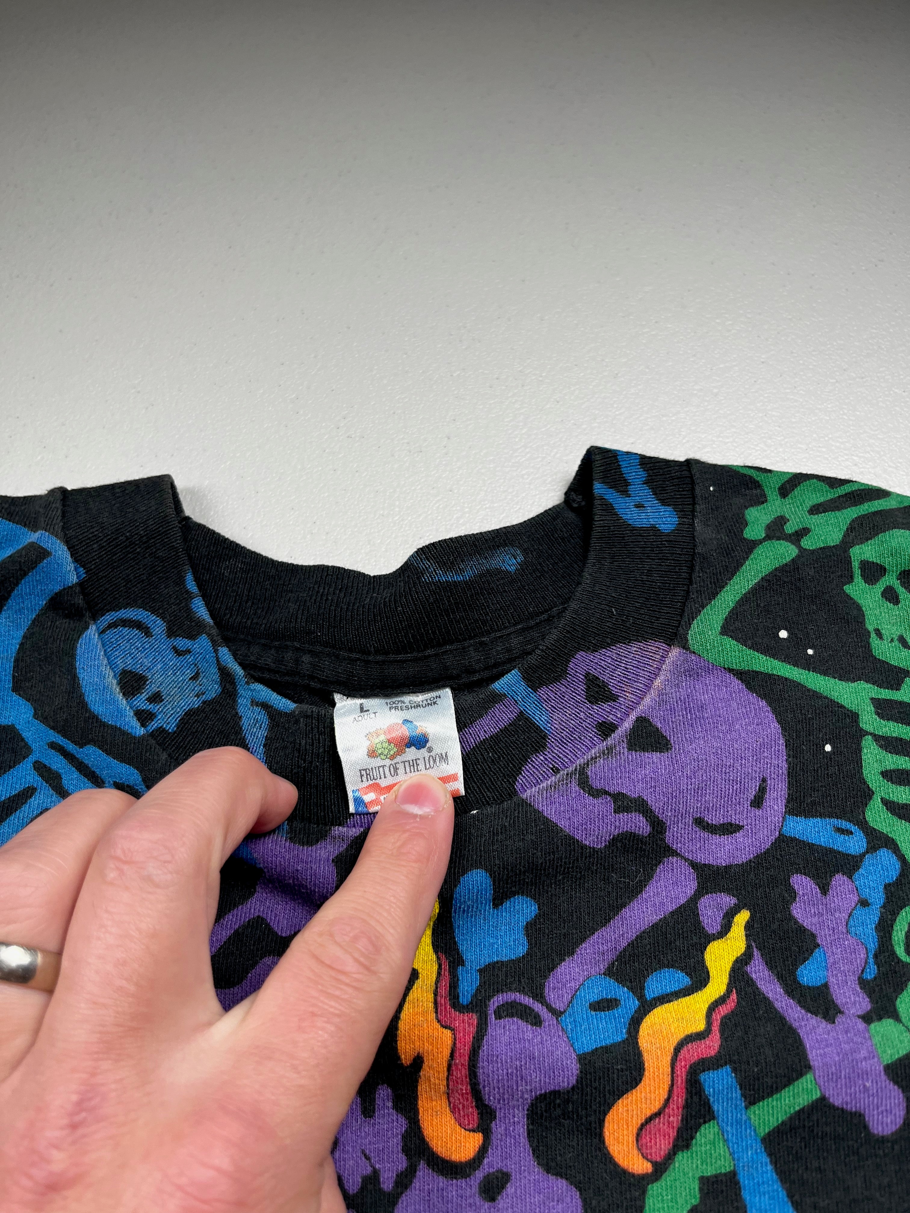Vintage 1993 Grateful Dead Dancing Skeletons All Over Print T-Shirt