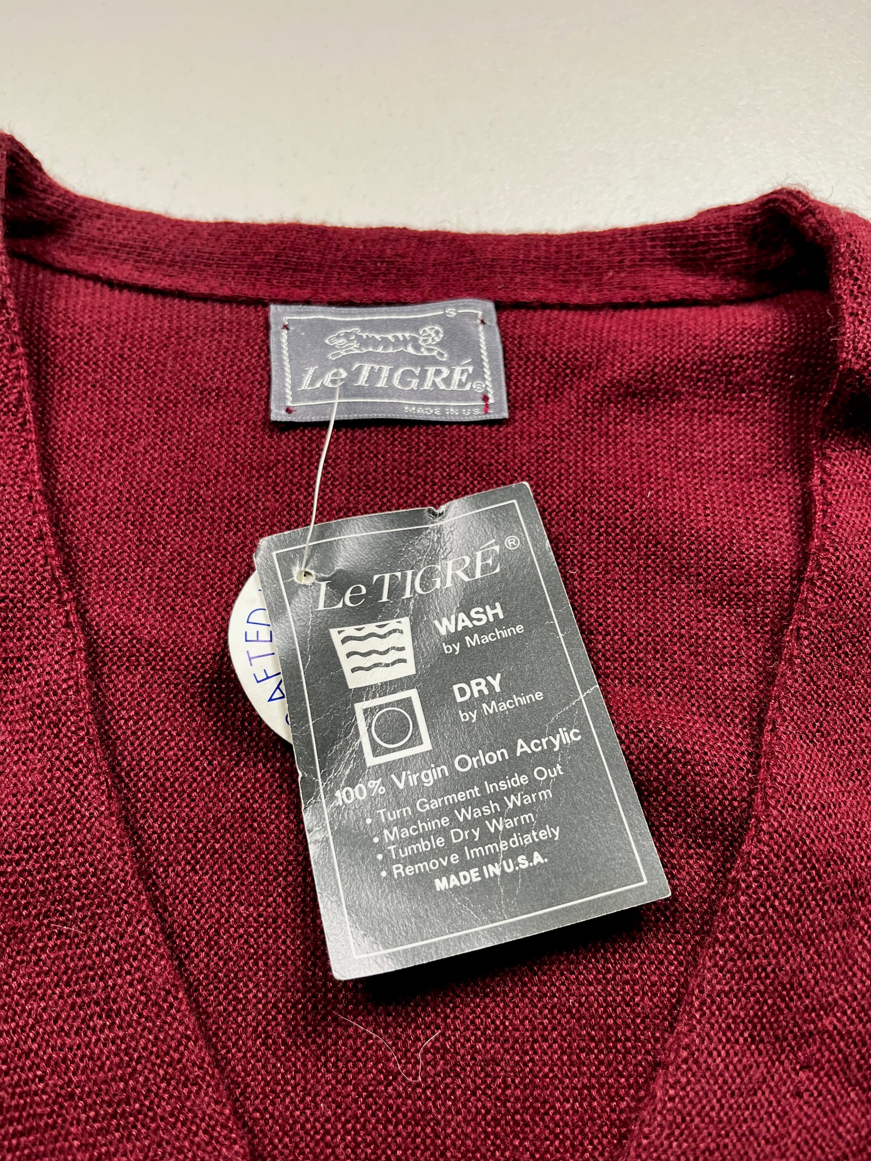 Vintage Le Tigre Knit Cardigan Sweater Burgundy